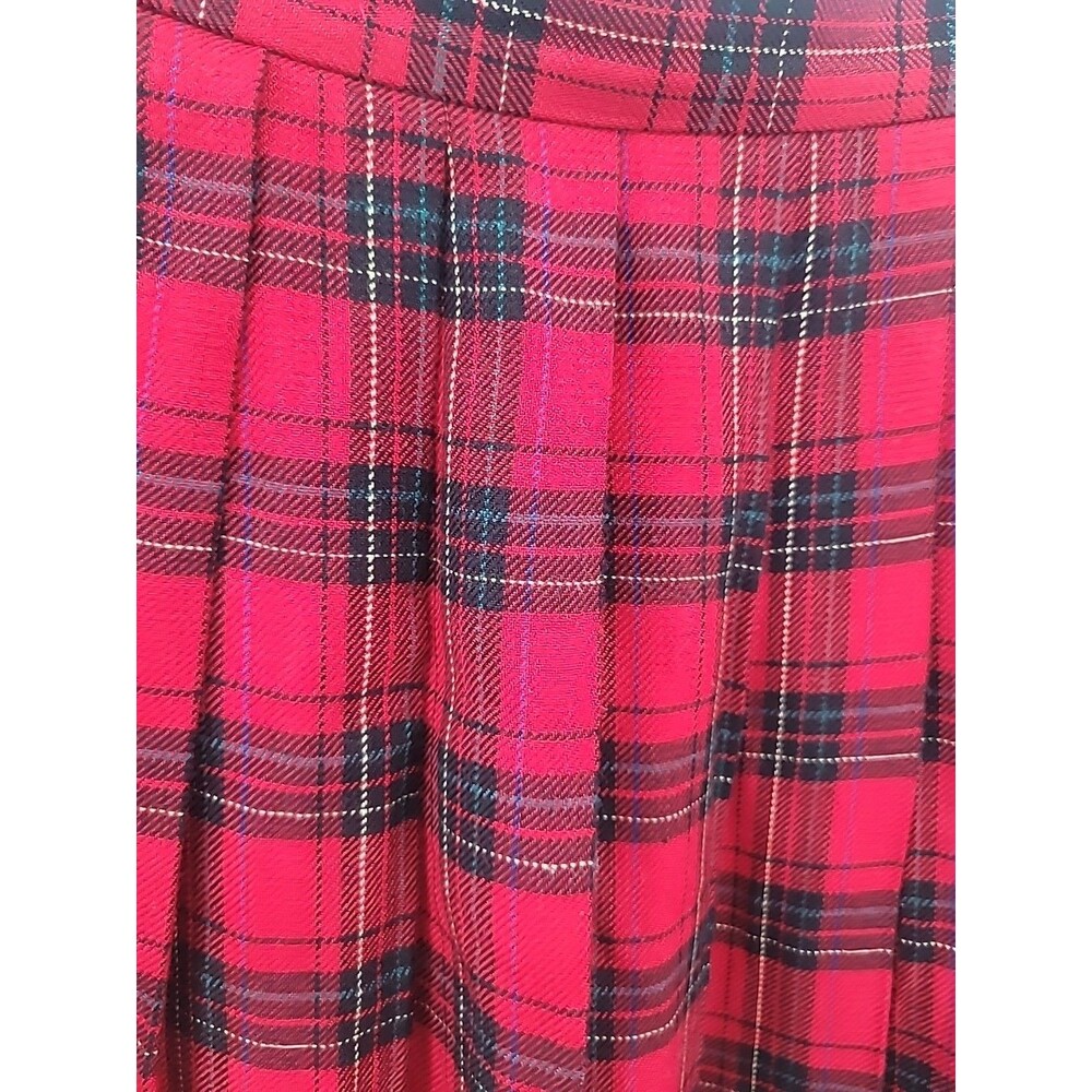 Vintage Talbots Red Tartan Plaid Pleated Midi Skirt Sz 12 - Picture 3 of 6